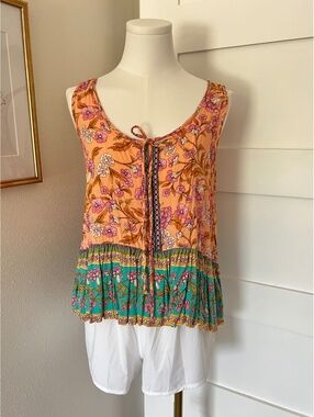 White Birch Fairycore Floral Sleeveless Peplum Top